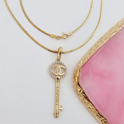 18K Pure Gold C.H Key Necklace