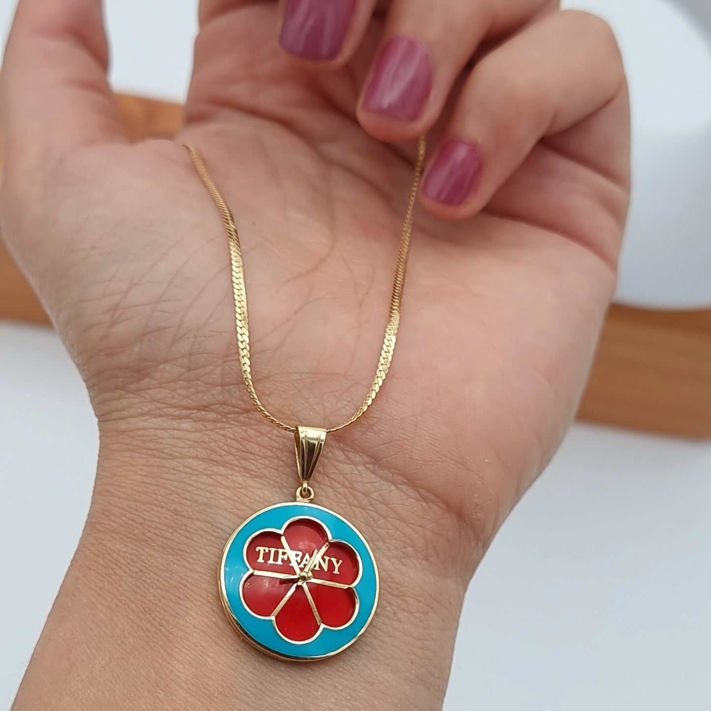 18K Pure Gold Blue & Red T.F Necklace