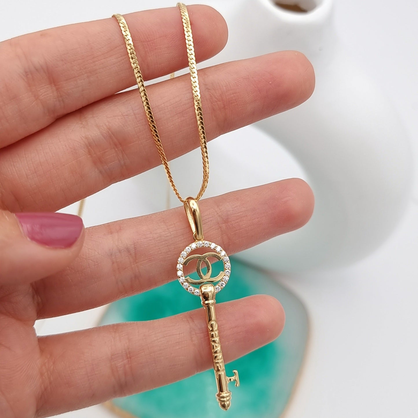 18K Pure Gold C.H Key Necklace