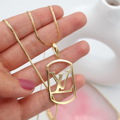 18K Pure Gold L.V Square Necklace