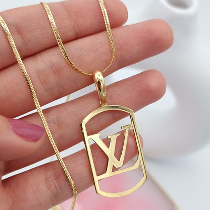 18K Pure Gold L.V Square Necklace