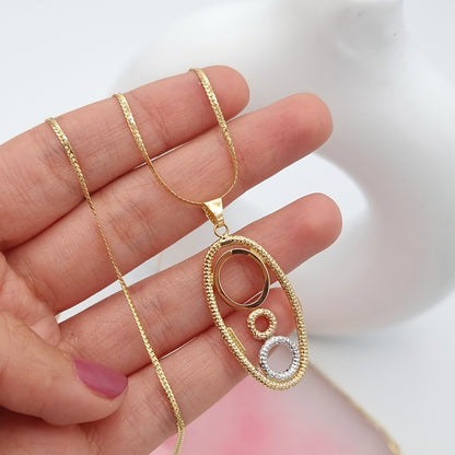 18K Pure Gold Oval 3 Color Round Necklace