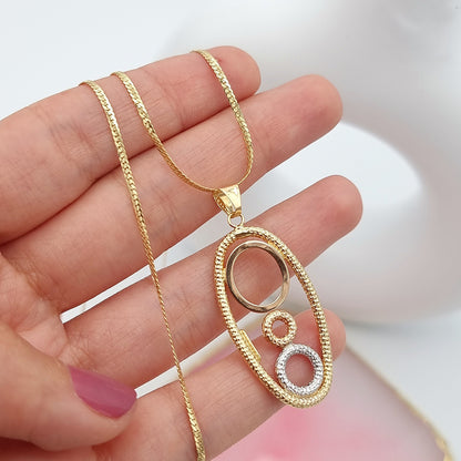 18K Pure Gold Oval 3 Color Round Necklace