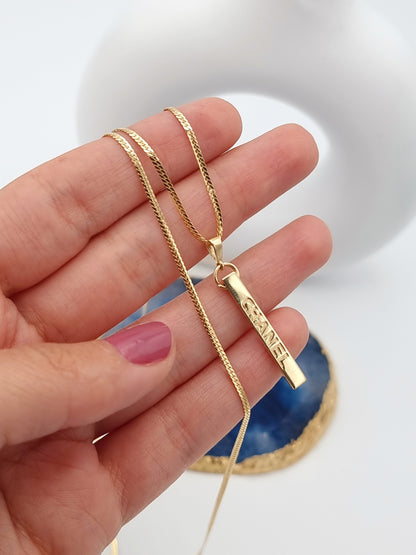 18K Pure Gold C.H Long Bar Necklace