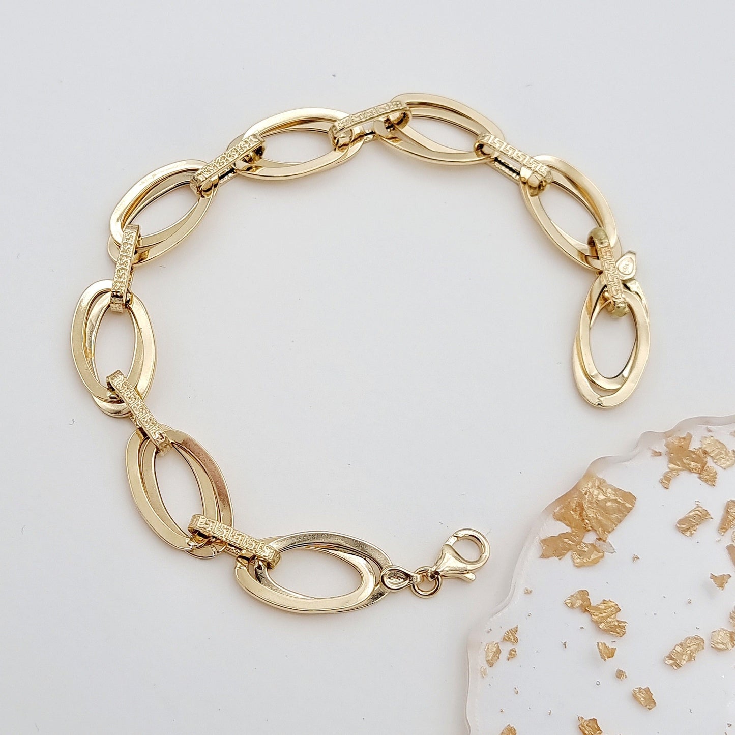 18K Pure Gold Oval Linked Bracelet