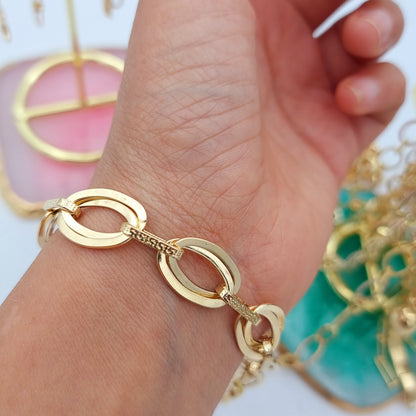 18K Pure Gold Oval Linked Bracelet