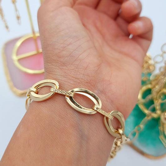 18K Pure Gold Oval Linked Bracelet