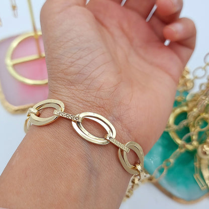 18K Pure Gold Oval Linked Bracelet