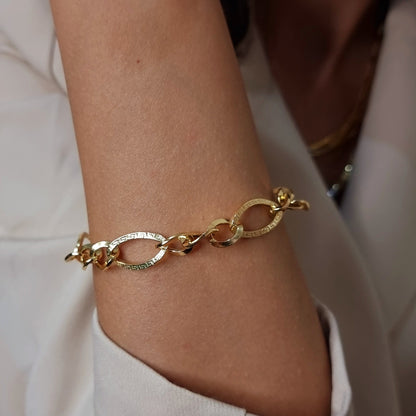 18K Pure Gold Oval Linked Bracelet