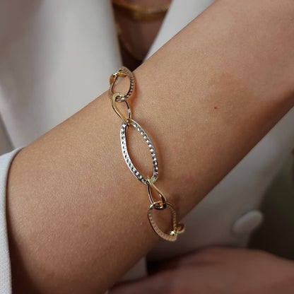 18K Pure Gold 3 Color Oval Linked Bracelet