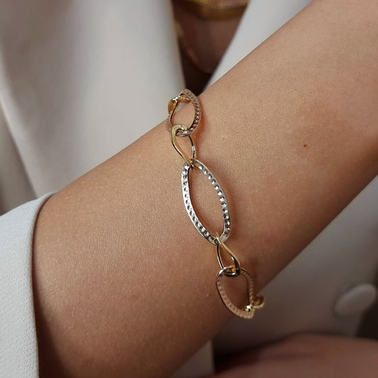 18K Pure Gold 3 Color Oval Linked Bracelet