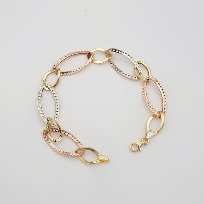 18K Pure Gold 3 Color Oval Linked Bracelet
