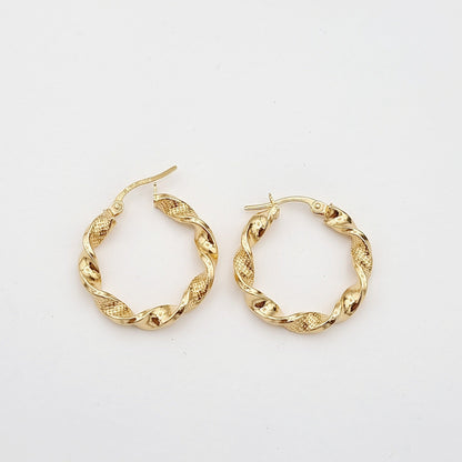 18K Pure Gold Twisted Round Earrings