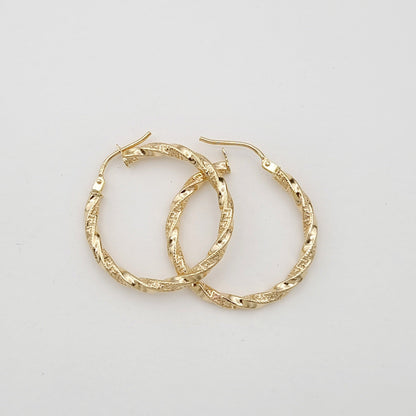 18K Pure Gold Twisted Round Earrings