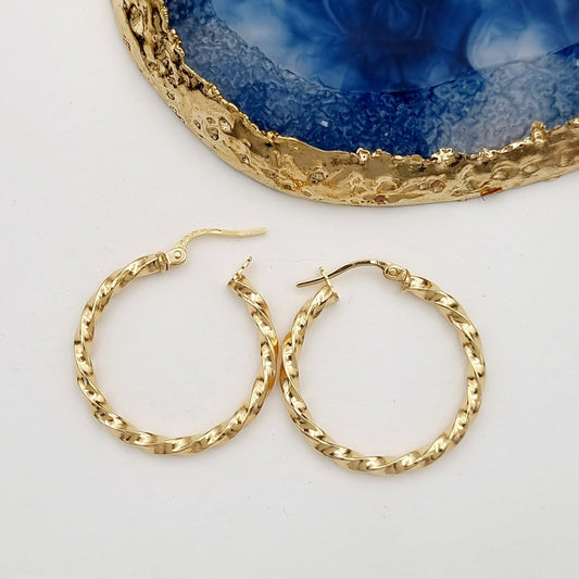18K Pure Gold Twisted Round Earrings