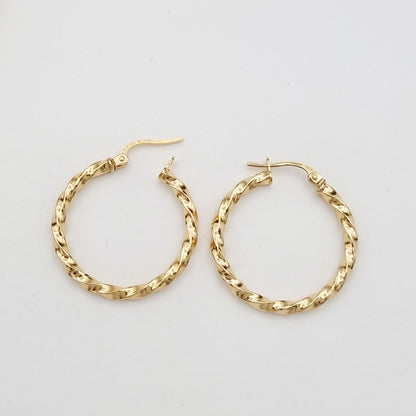18K Pure Gold Twisted Round Earrings