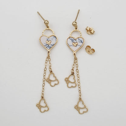 18K Pure Gold Heart Hanging Earrings