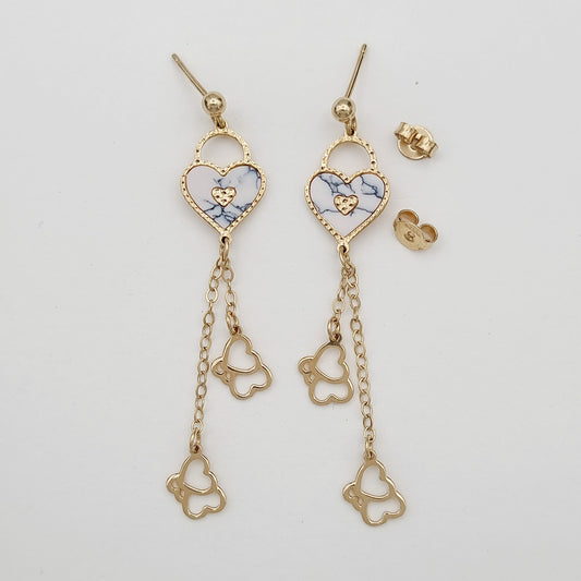 18K Pure Gold Heart Hanging Earrings