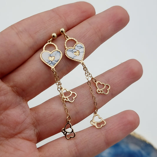 18K Pure Gold Heart Hanging Earrings