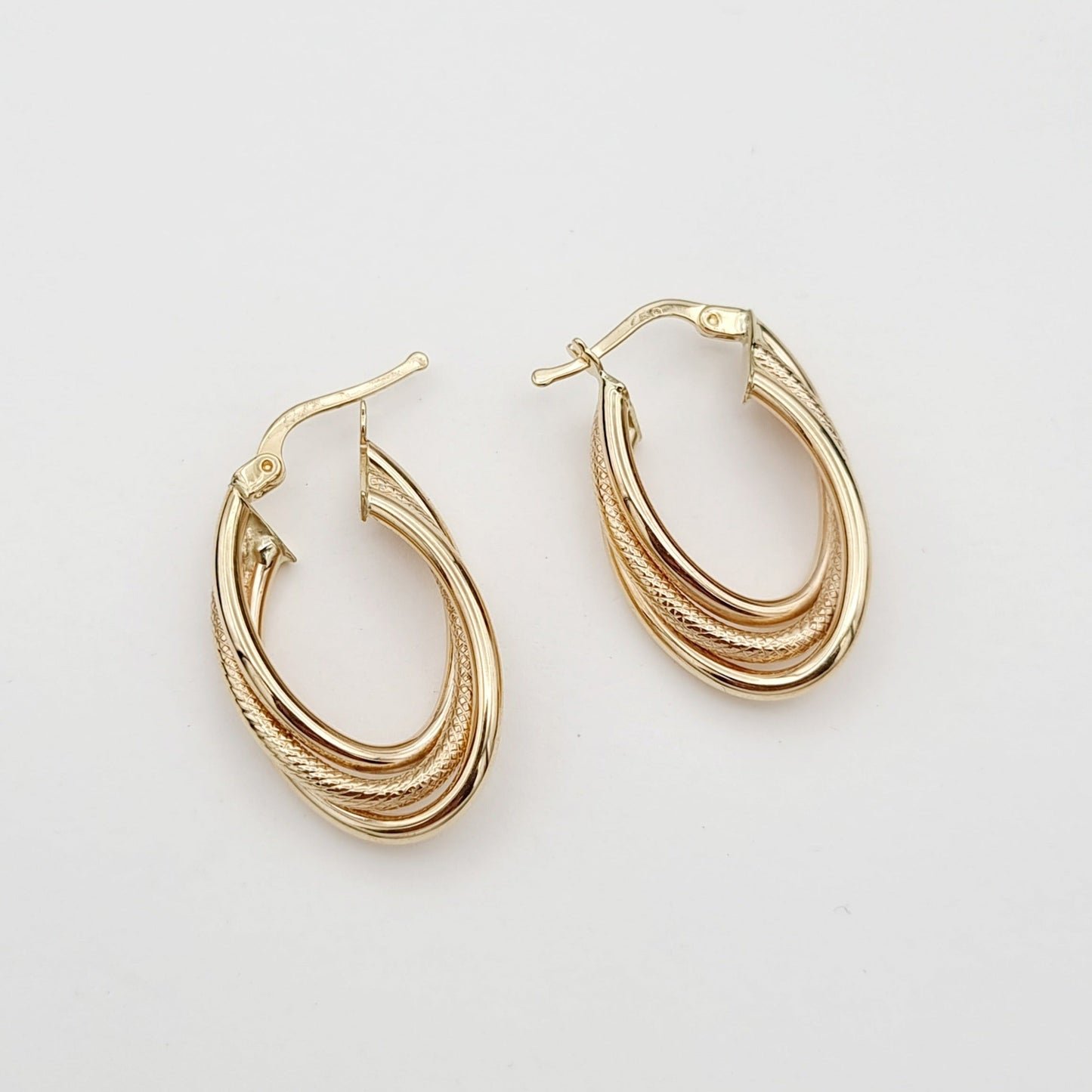 18K Pure Gold Oval Layer Earrings