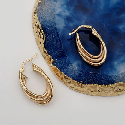 18K Pure Gold Oval Layer Earrings