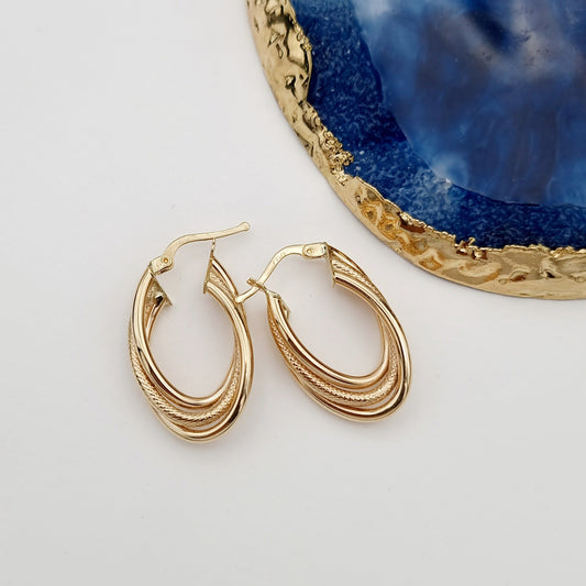 18K Pure Gold Oval Layer Earrings