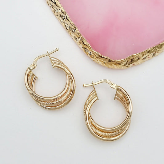 18K Pure Gold Round Layer Earrings