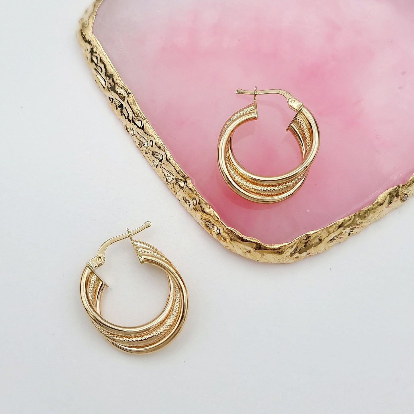18K Pure Gold Round Layer Earrings