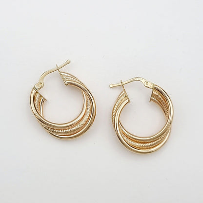 18K Pure Gold Round Layer Earrings