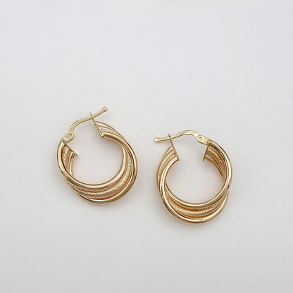 18K Pure Gold Round Layer Earrings