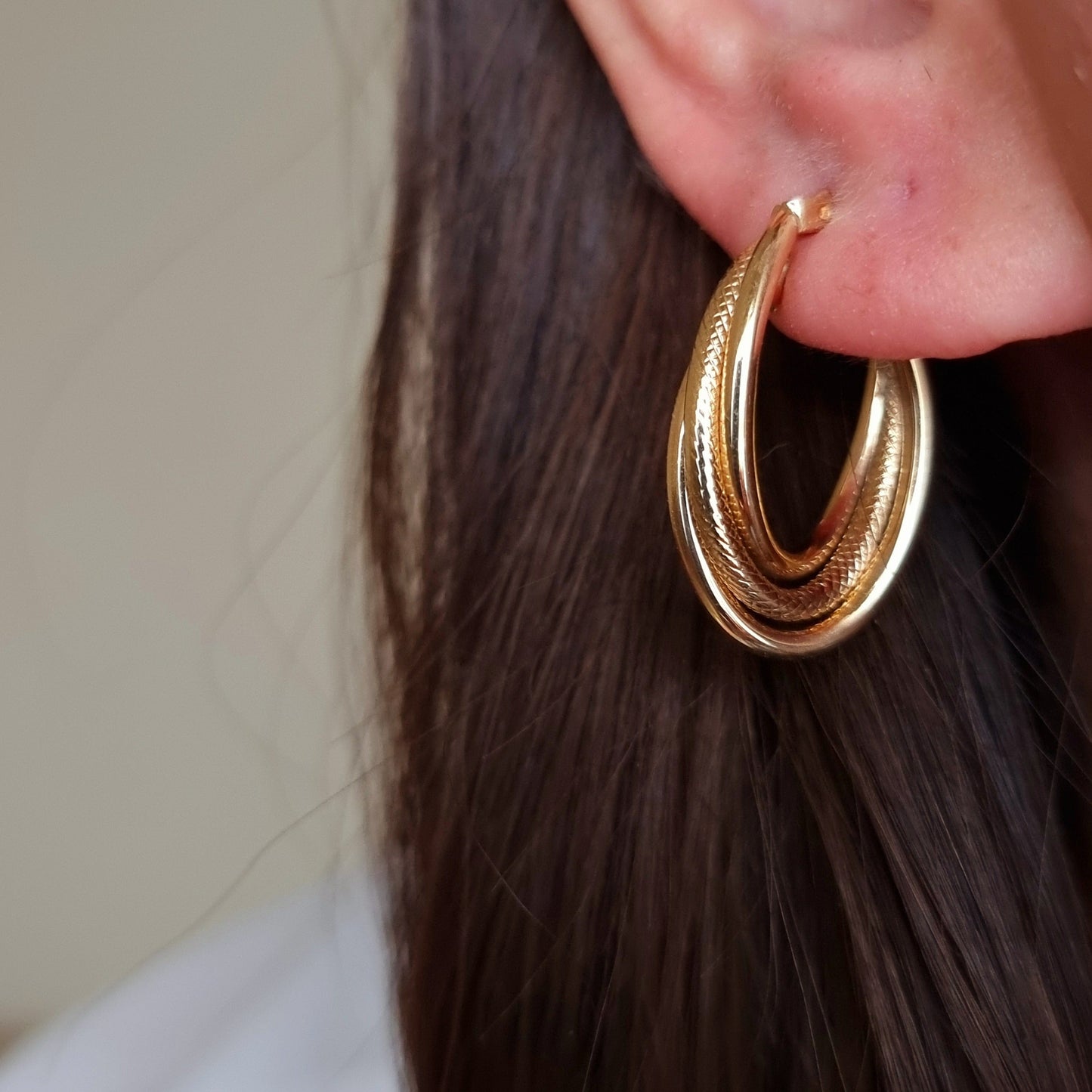 18K Pure Gold Oval Layer Earrings
