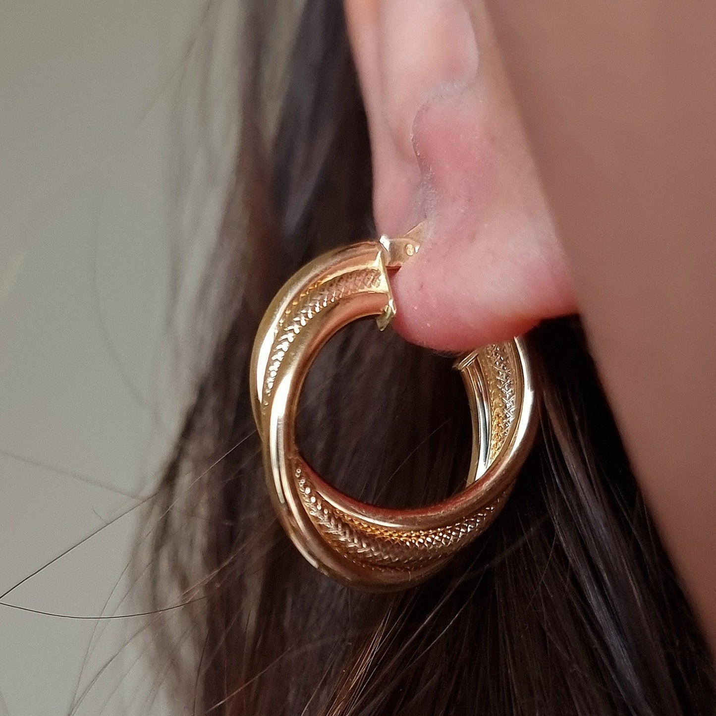 18K Pure Gold Round Layer Earrings