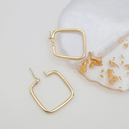 18K Pure Gold Square Earrings