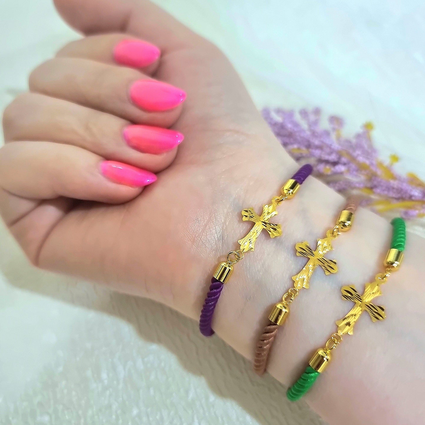 18K Pure Gold Thread Cross Bracelet