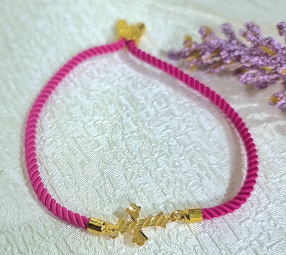 18K Pure Gold Thread Cross Bracelet