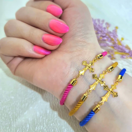 18K Pure Gold Thread Cross Bracelet