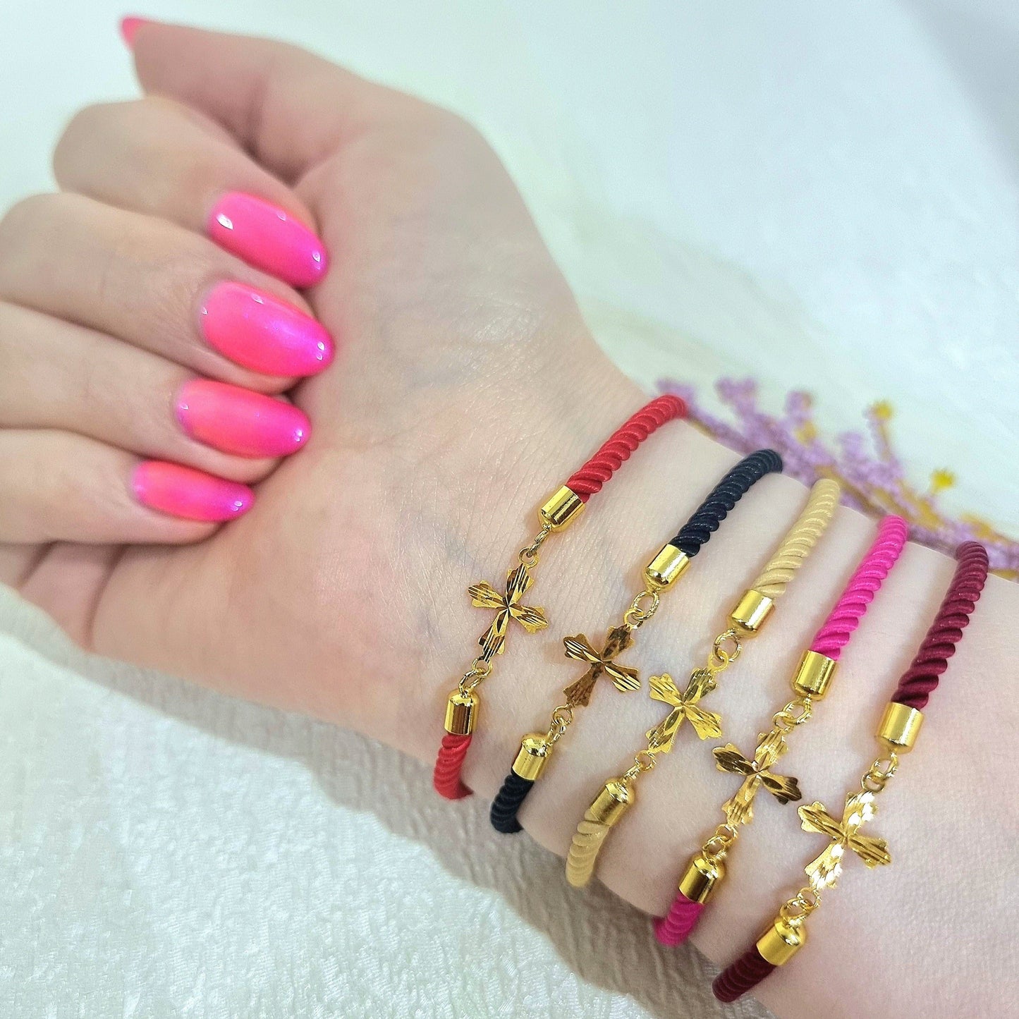 18K Pure Gold Thread Cross Bracelet