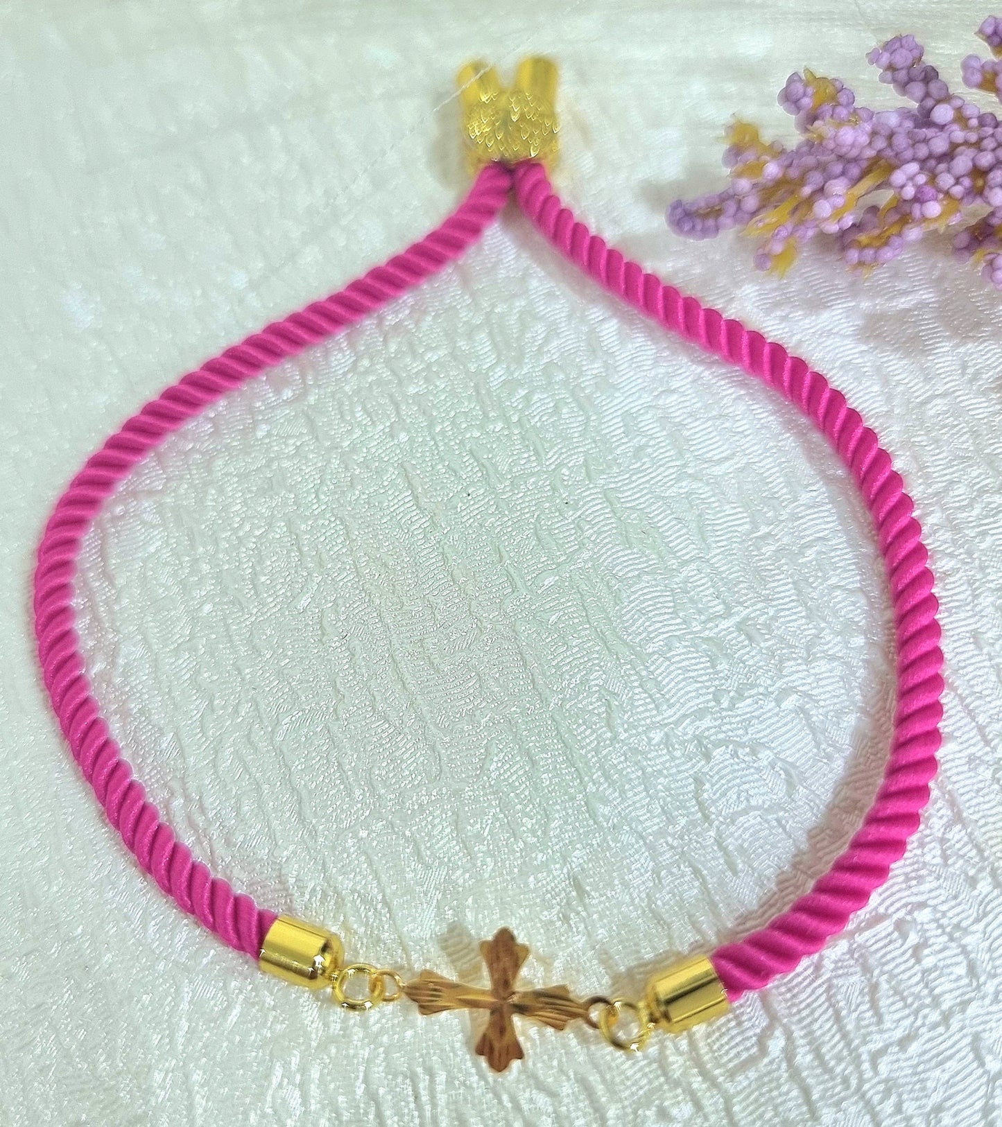 18K Pure Gold Thread Cross Bracelet