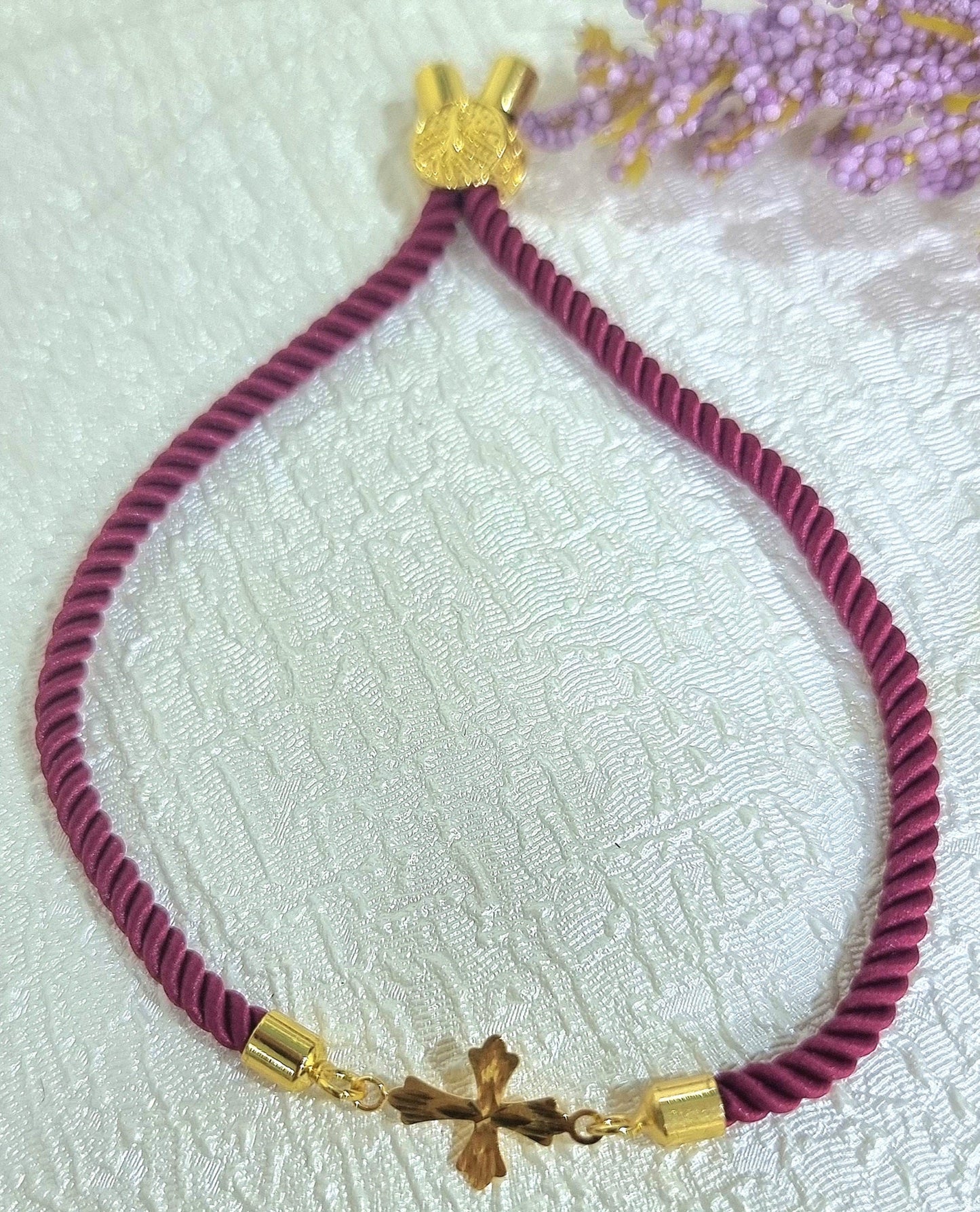 18K Pure Gold Thread Cross Bracelet