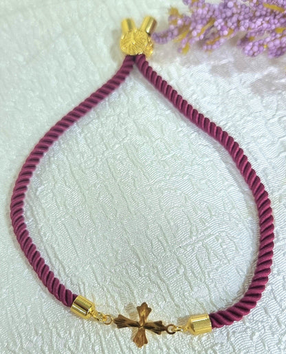 18K Pure Gold Thread Cross Bracelet