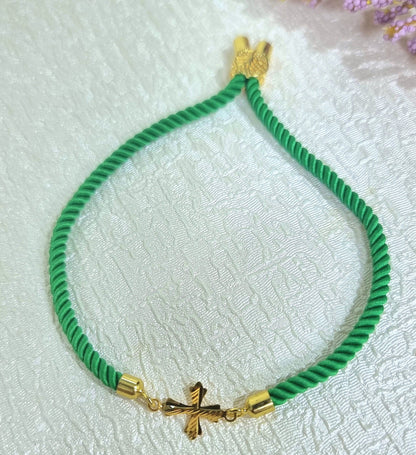 18K Pure Gold Thread Cross Bracelet