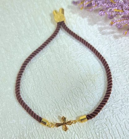 18K Pure Gold Thread Cross Bracelet