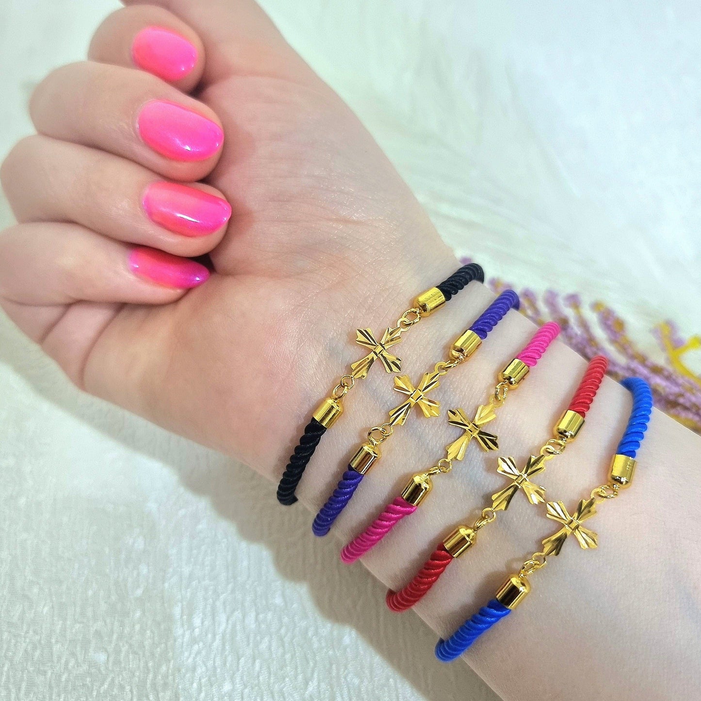 18K Pure Gold Thread Cross Bracelet