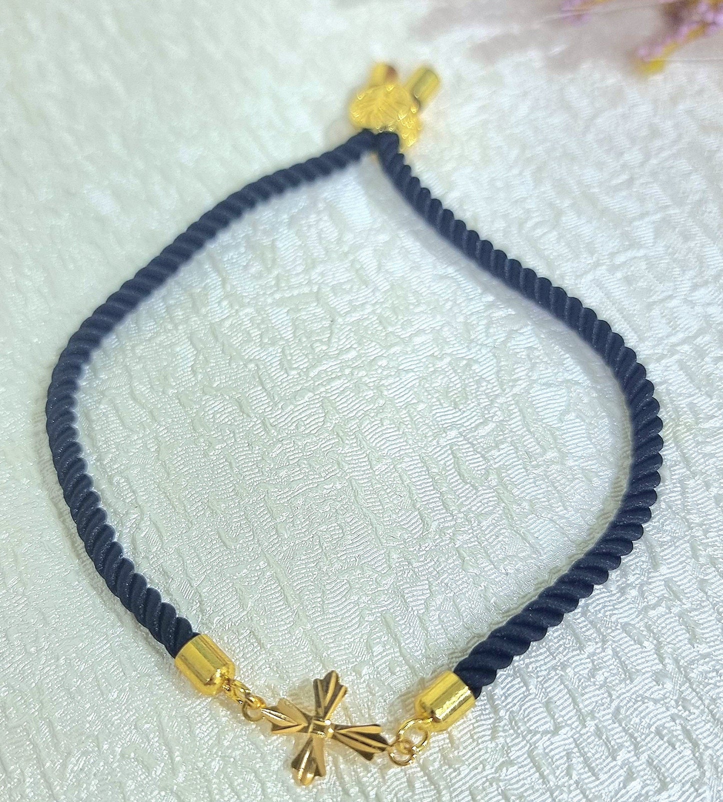 18K Pure Gold Thread Cross Bracelet
