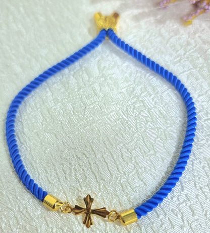 18K Pure Gold Thread Cross Bracelet