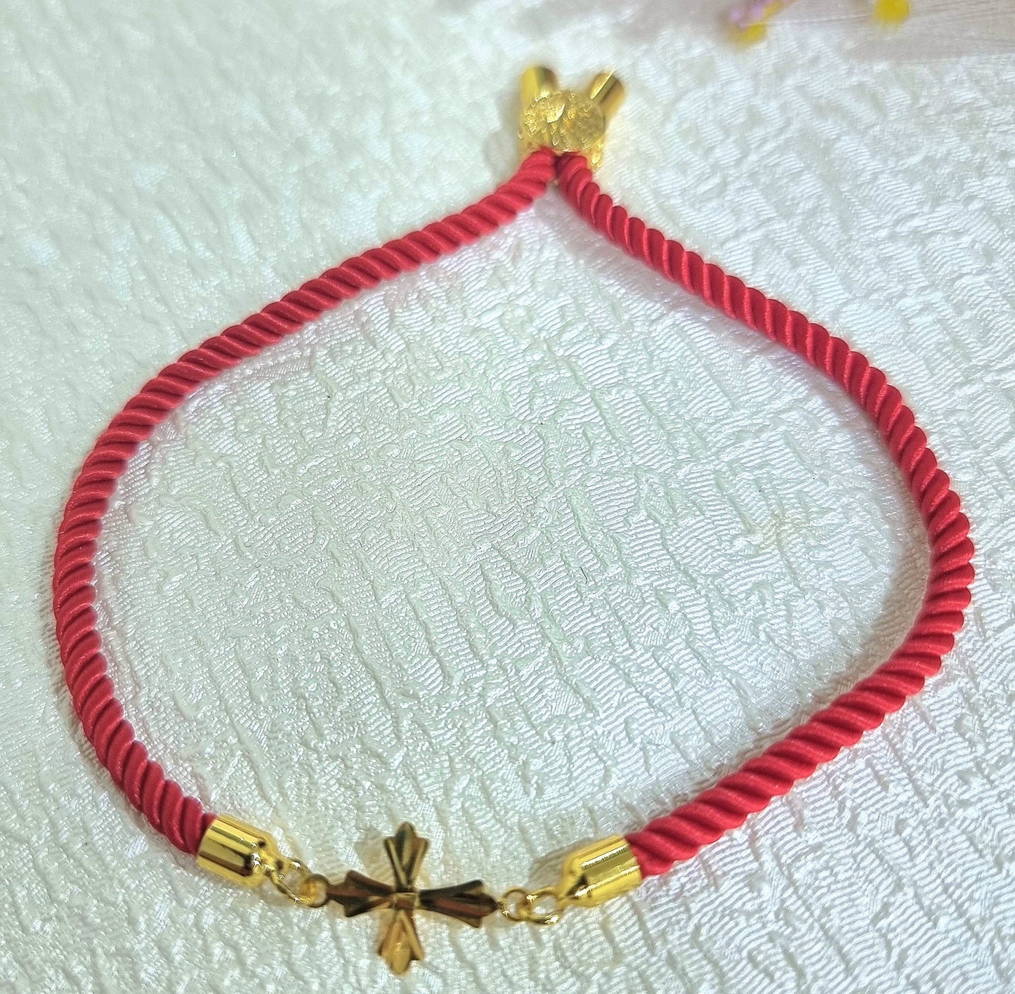 18K Pure Gold Thread Cross Bracelet