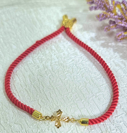 18K Pure Gold Thread Cross Bracelet