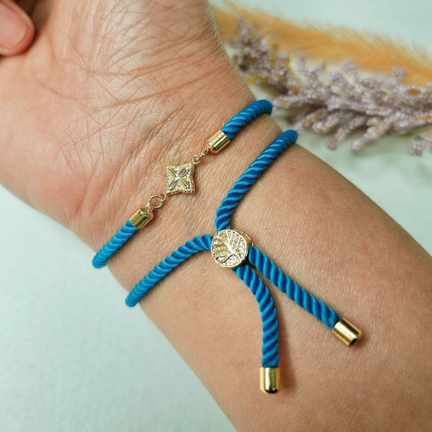 18K Pure Gold Flower Thread Bracelet