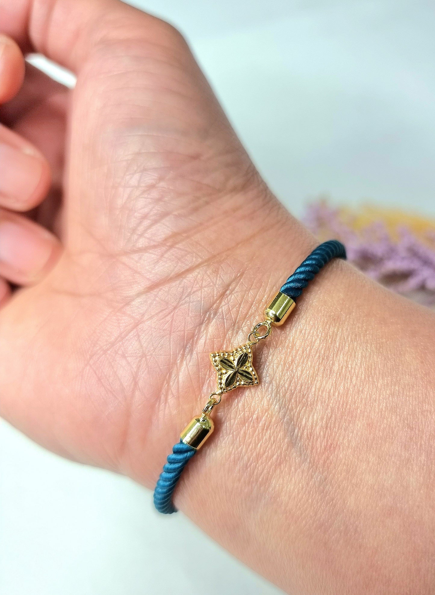 18K Pure Gold Flower Thread Bracelet