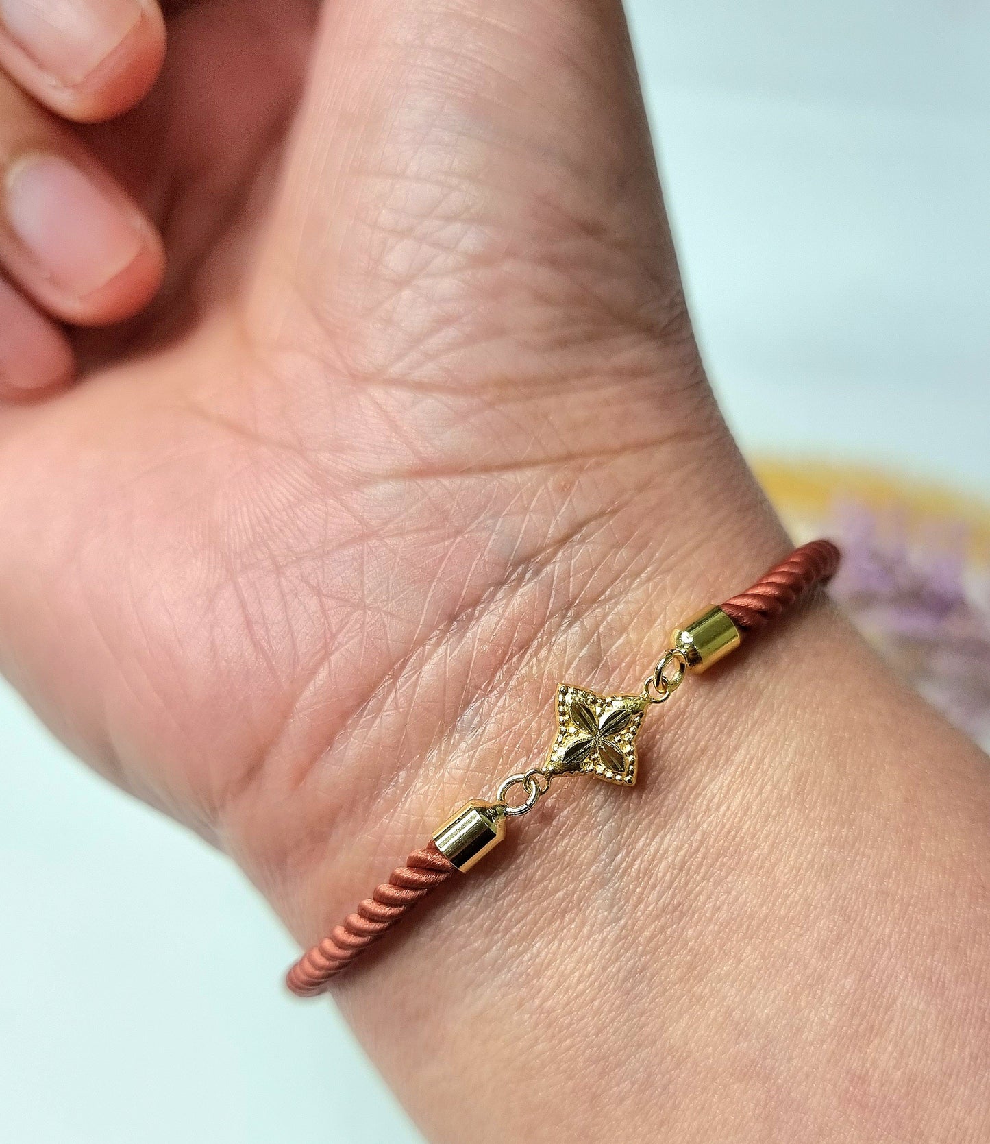 18K Pure Gold Flower Thread Bracelet